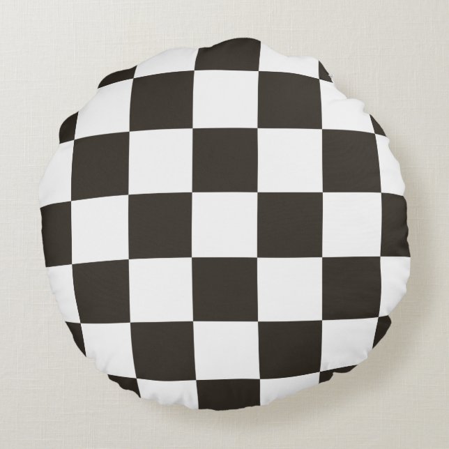 Chequered Flag (Black and White) (Chequered Patter Round Pillow (Back)