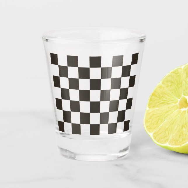 Chequered Flag (Black and White) (Chequered Patter Shot Glass (Front)