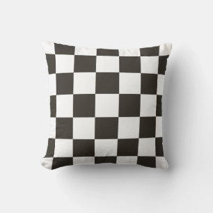 Chequered Flag (Black and White) (Chequered Patter Throw Pillow