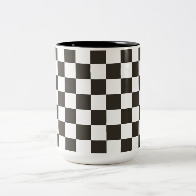 Chequered Flag (Black and White) (Chequered Patter Two-Tone Coffee Mug (Center)