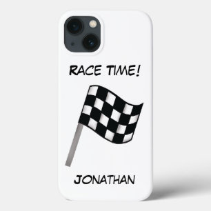 Chequered Flag Black White Race Name Personalized iPhone 13 Case