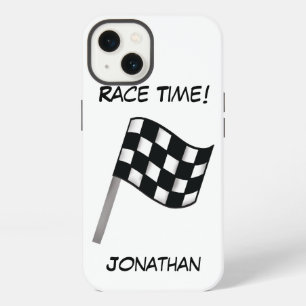 Chequered Flag Black White Race Name Personalized iPhone 13 Case