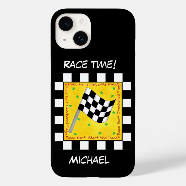 Chequered Flag Black White Racing Name Personalize Case-Mate iPhone Case (Back)