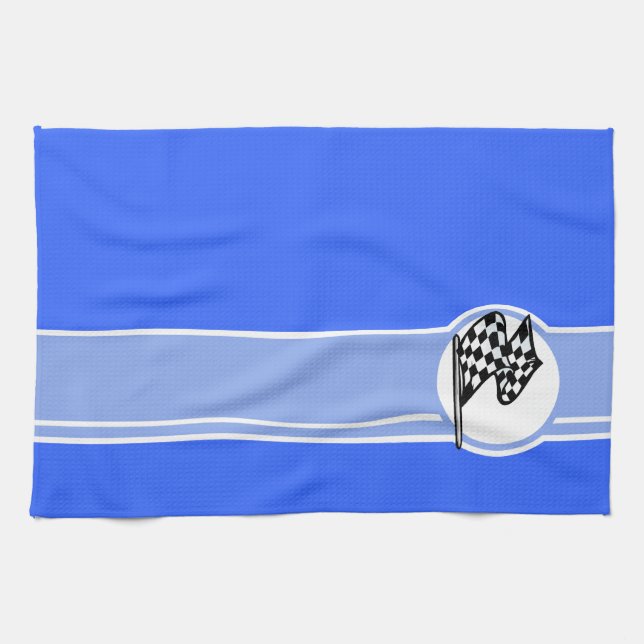 Chequered Flag; Blue Kitchen Towel (Horizontal)