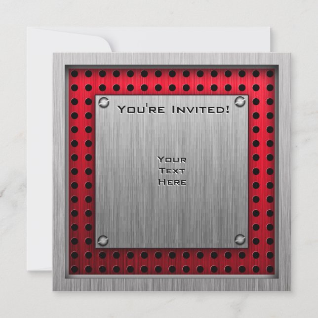 Chequered Flag; brushed aluminum look Invitation (Front)