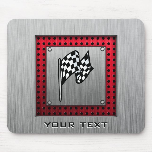 Chequered Flag; brushed aluminum look Mouse Pad (Front)