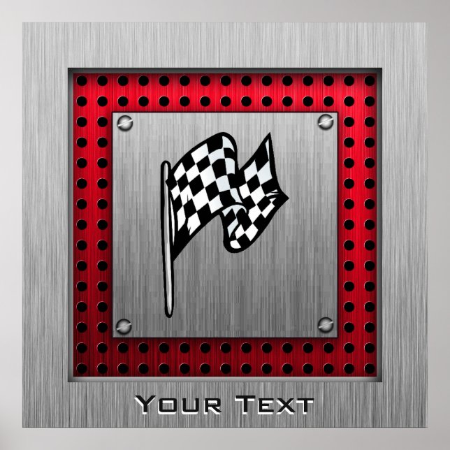 Chequered Flag; brushed aluminum look Poster (Front)