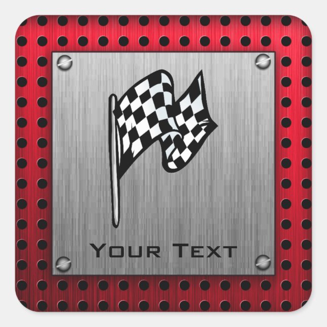 Chequered Flag; brushed aluminum look Square Sticker (Front)