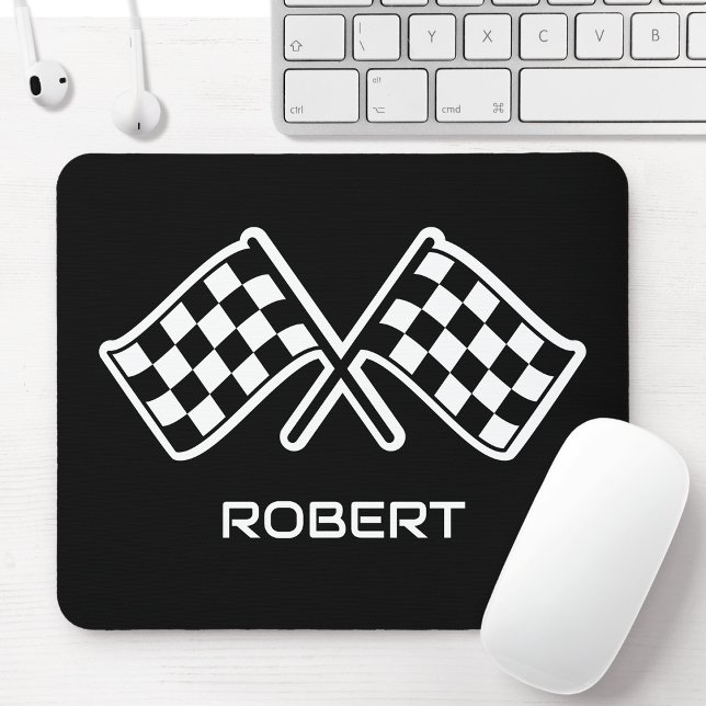Chequered Flag Custom Name Black Mouse Pad (Creator Uploaded)