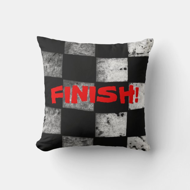 Chequered Flag "FINISH!" Pillow (Front)