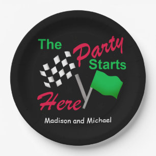 Chequered Flag Party Starts Here Celebration Paper Plate