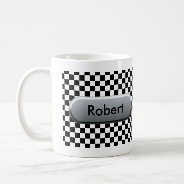 Chequered Flag Personalized Racing Fan Coffee Mug (Left)