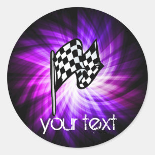 Chequered Flag; purple Classic Round Sticker