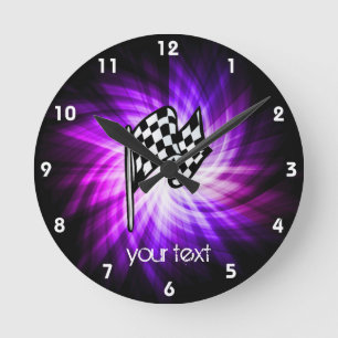 Chequered Flag; purple Round Clock