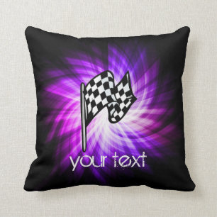 Chequered Flag; purple Throw Pillow