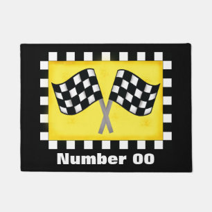 Chequered Flag Race Number Personalized Black Doormat