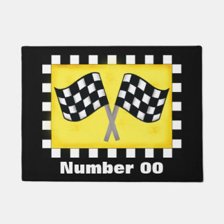 Chequered Flag Race Number Personalized Black Doormat
