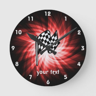 Chequered Flag; red Round Clock