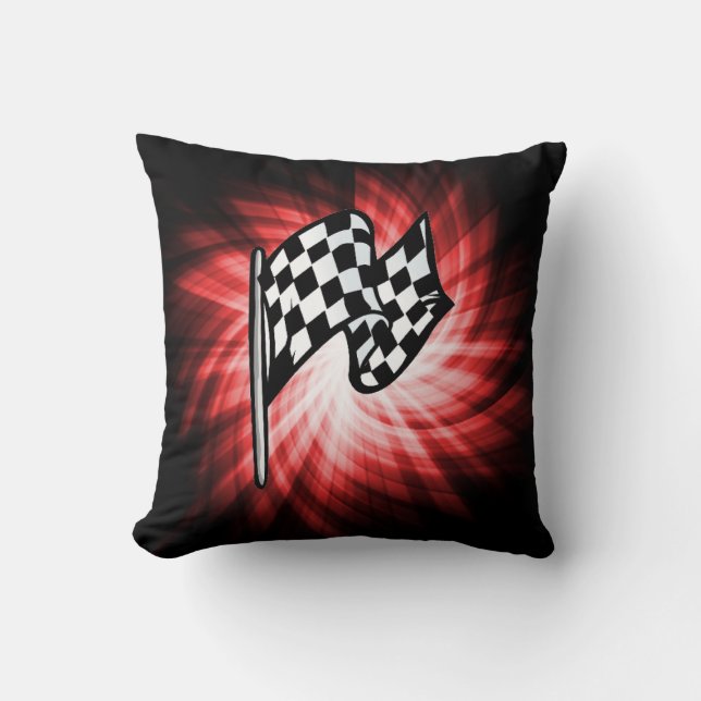 Chequered Flag; red Throw Pillow (Front)