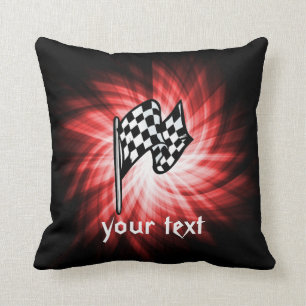 Chequered Flag; red Throw Pillow