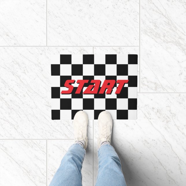 Chequered Flag Start or Finish Line Novelty Doormat (Indoor)