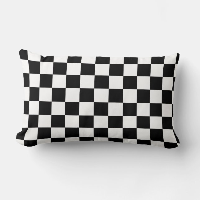 Chequered Flag Stylish Black And White Pattern Lumbar Pillow (Front)