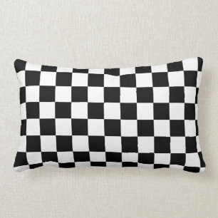 Chequered Flag Stylish Black And White Pattern Lumbar Pillow
