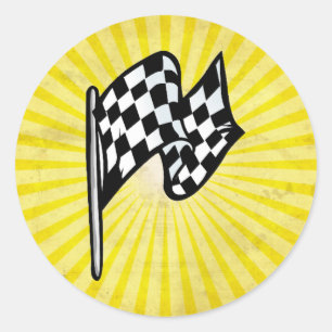Chequered Flag; yellow Classic Round Sticker