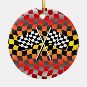 chequered flags ceramic ornament