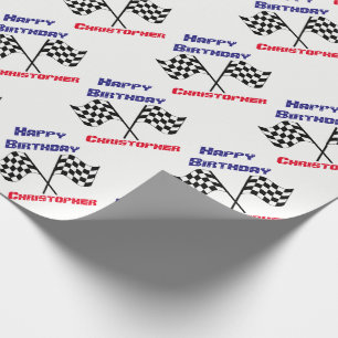 Chequered Flags Happy Birthday Personalized Gift Wrapping Paper