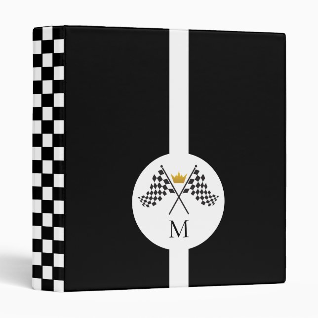 Chequered Flags Initial Monogram Auto Binder (Front/Spine)