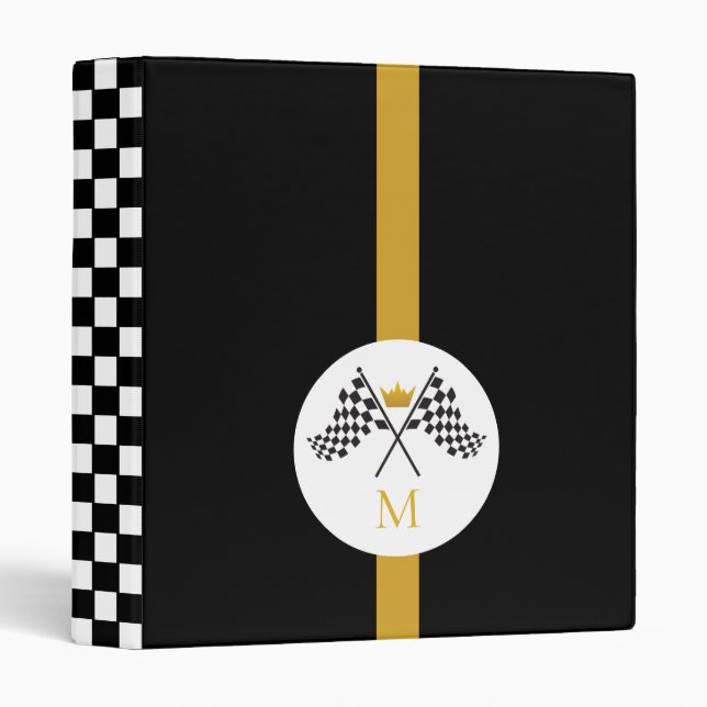 Chequered Flags Initial Monogram Auto  Binder (Front/Spine)
