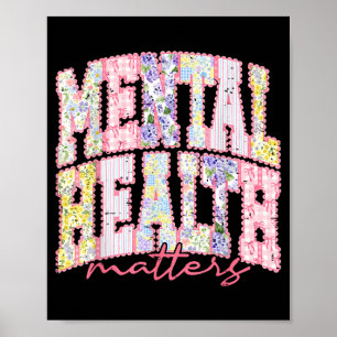 Chequered Floral Spring Season Funny Mental Health Poster