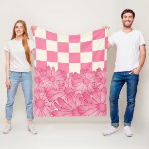 Chequered Flower Pattern Coquette Fleece Blanket