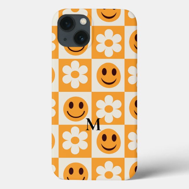 Chequered flowers and orange smiling faces custom  Case-Mate iPhone case (Back)