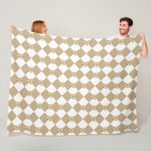 Chequered flowers sepia and white fleece blanket