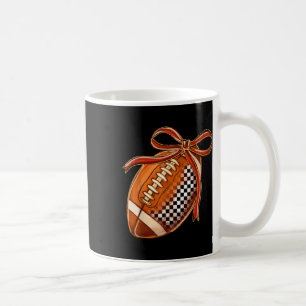 Chequered Football Coquette Bow Game Day Touchdown Coffee Mug