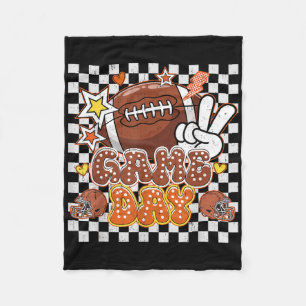 Chequered Game Day Cute Coquette Bow Football Wome Fleece Blanket