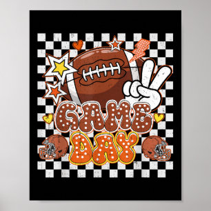 Chequered Game Day Cute Coquette Bow Football Wome Poster