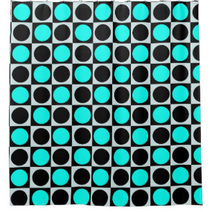 Chequered Geometric Blue Black Circle Polka Dots