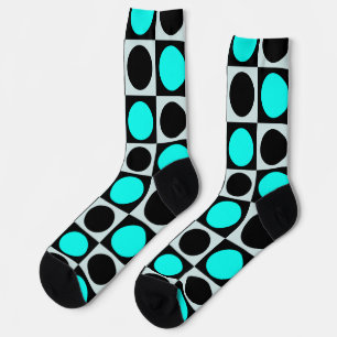 Chequered Geometric Blue Black Circle Polka Dots Socks