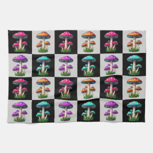 Chequered Geometric Mushroom Kitchen Towel