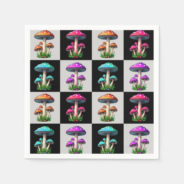 Chequered Geometric Mushroom Napkin (Front)
