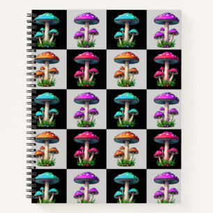 Chequered Geometric Mushroom Notebook