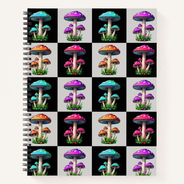 Chequered Geometric Mushroom Notebook (Front)