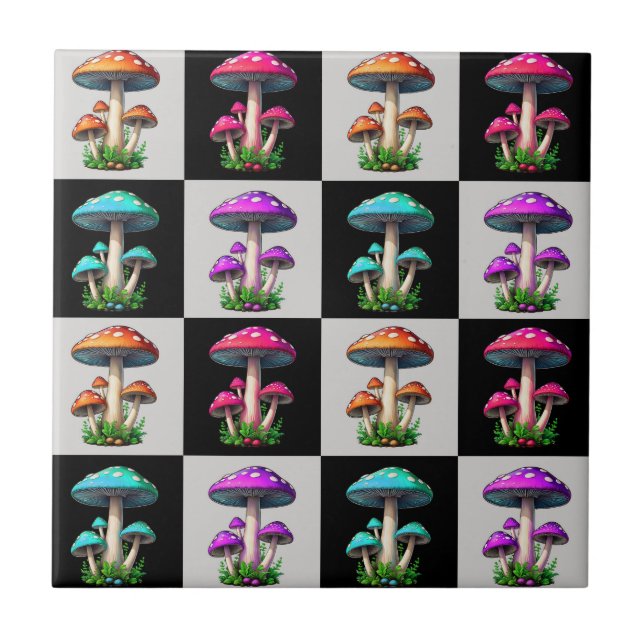 Chequered Geometric Mushroom Tile (Front)