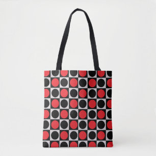 Chequered Geometric Red Black Circle Polka Dots  Tote Bag
