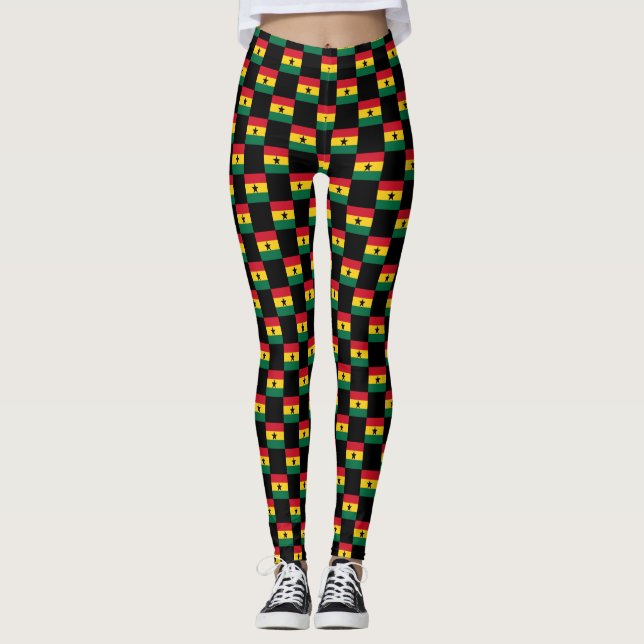 Chequered Ghana Flag Pattern  Leggings (Front)