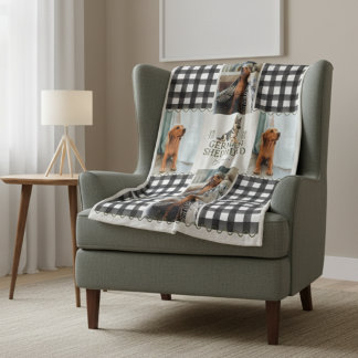 Chequered Gingham German Shepherd Pet Four Photo Fleece Blanket
