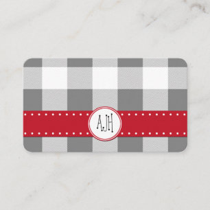 Chequered Gingham Pattern - Grey White Business Card